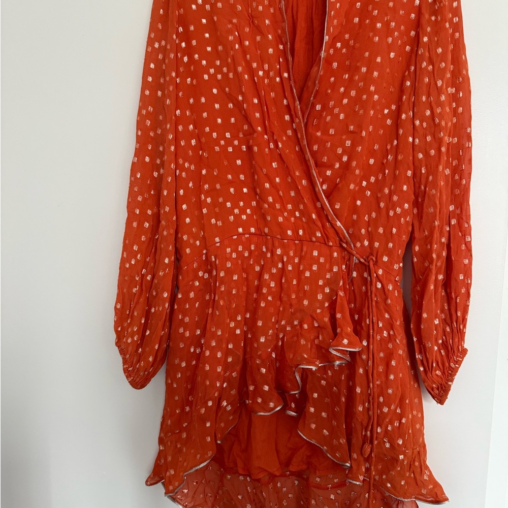 Rococo Sand Orange and White Long Sleeve Dress